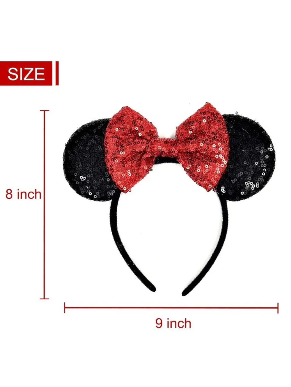 Women 01-Red Sequin Polyester Shiny Bows Mickey Mouse Headband